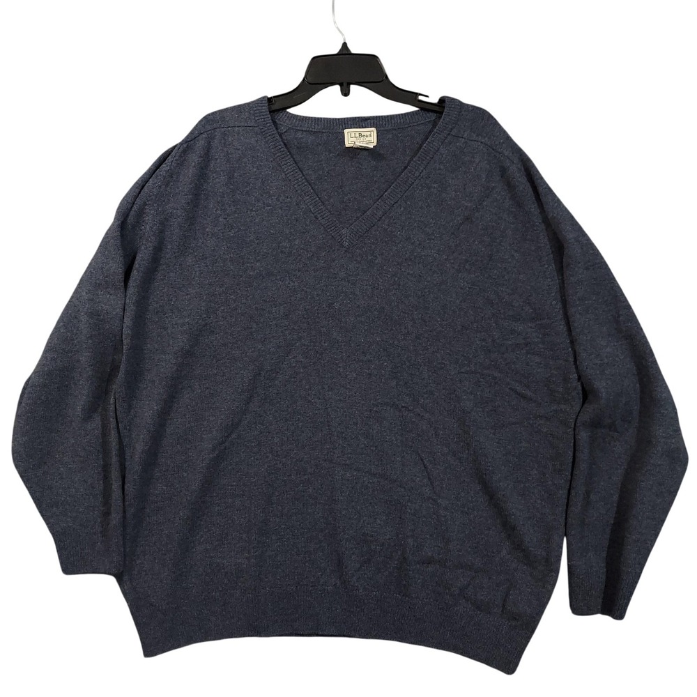 L.L. Bean V-Neck Sweater Mens XL Blue 100% Lambswool Pullover QY78 Made Latvia